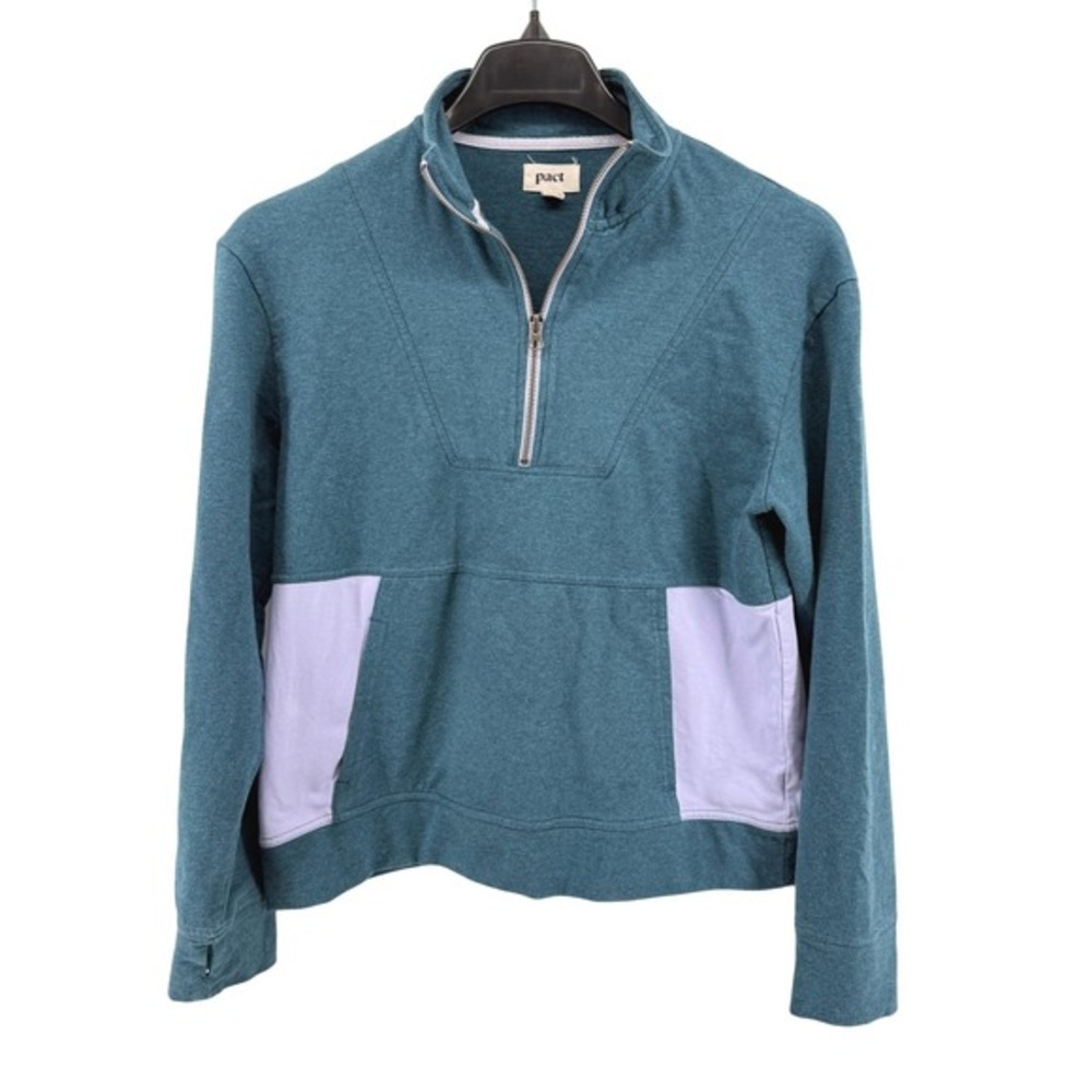 Pact 1/4 Zip Pullover Womens Medium Pre-Owned Pullover Teal 95% Organic Cotton
